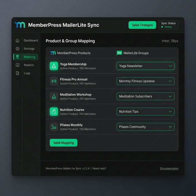 MemberPress MailerLite product mapping screen
